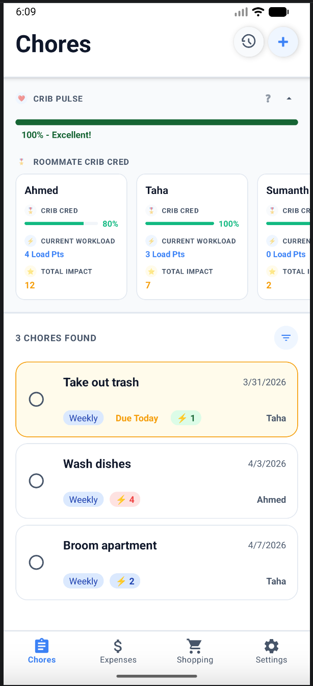 Chores screen